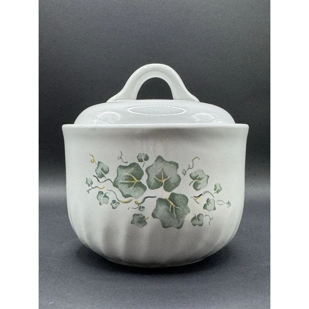 Corelle Calloway Green Ivy Stoneware Canister Sugar Jar Dish Lid Cottagecore